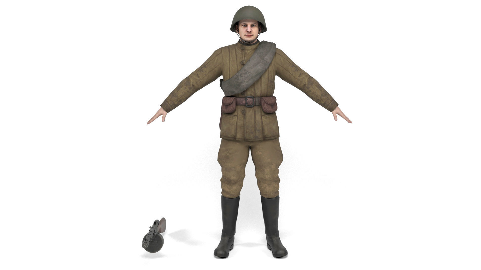 Soviet soldier 3 Low-poly 3D model_2