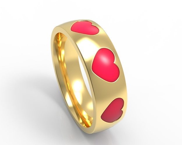 Colorful Hearts Ring   Width 6mm 3D print model