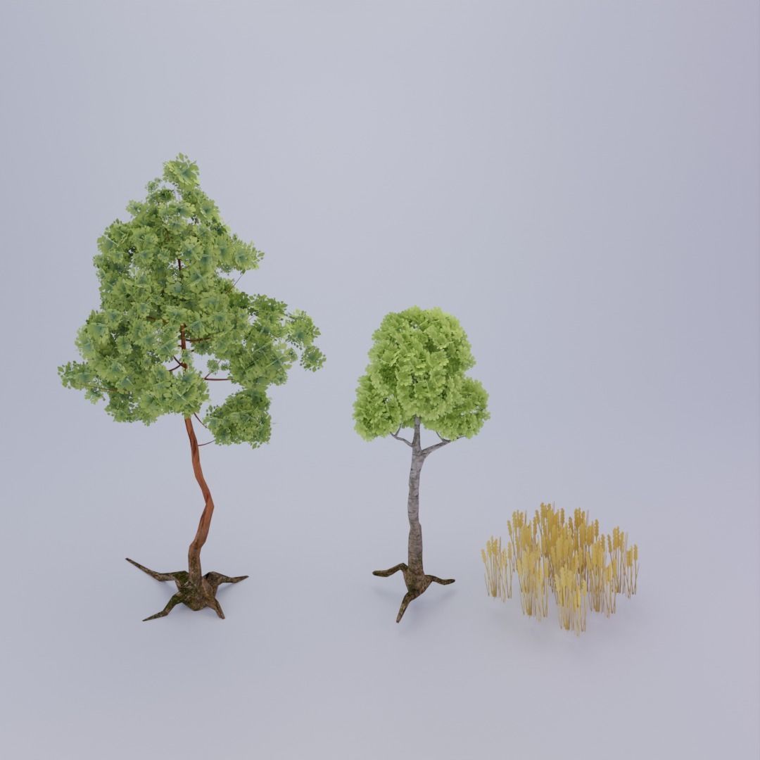 Stylized nature asset with trees bushes and grass Low-poly 3D model_4