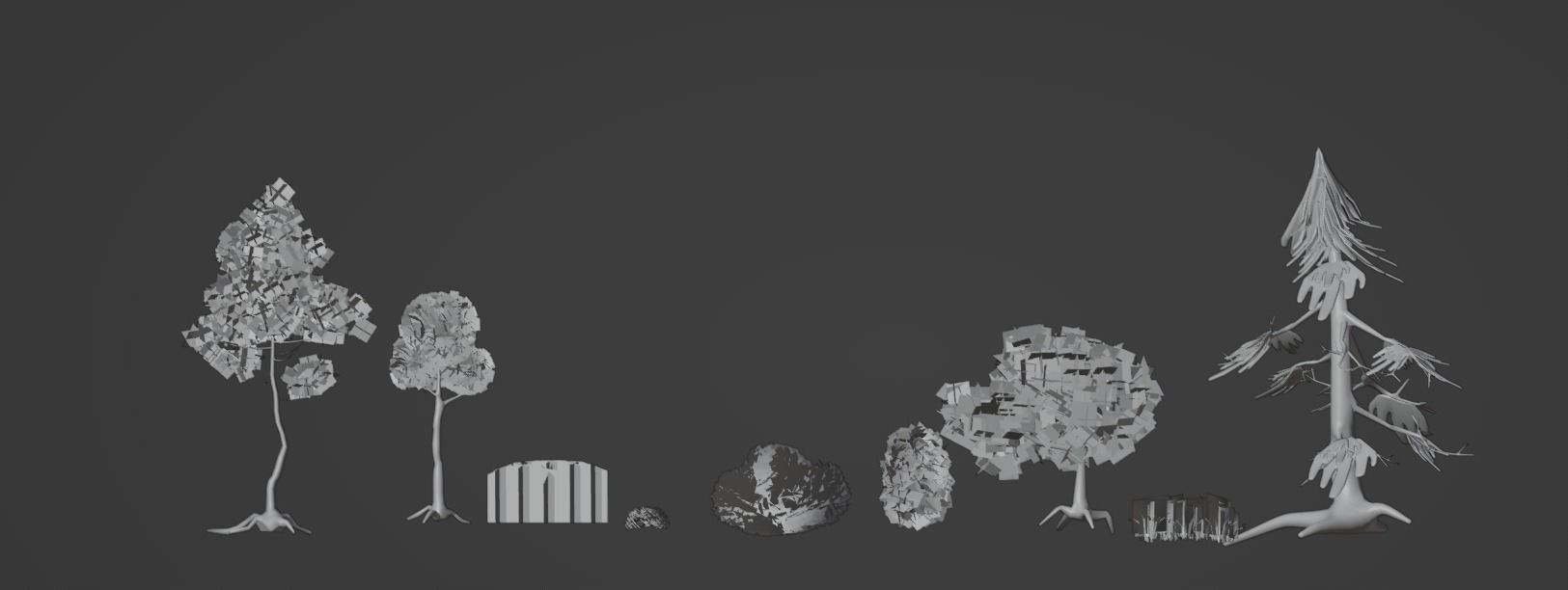 Stylized nature asset with trees bushes and grass Low-poly 3D model_2