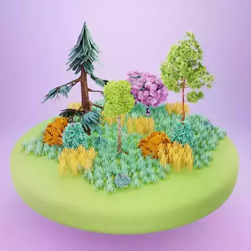 Stylized nature asset with trees bushes and grass