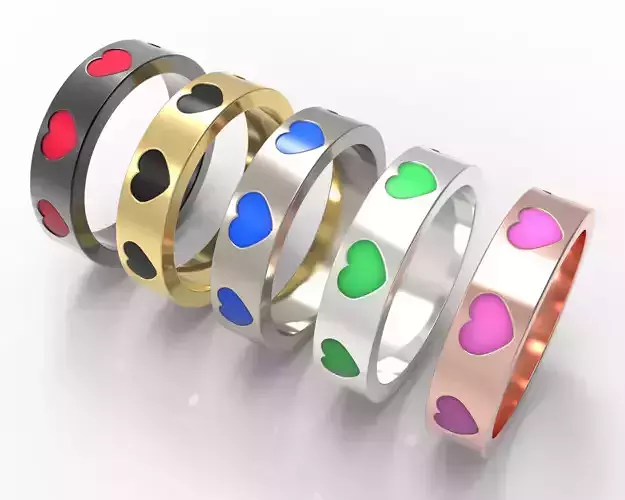 Colorful Hearts Ring   Width 5mm