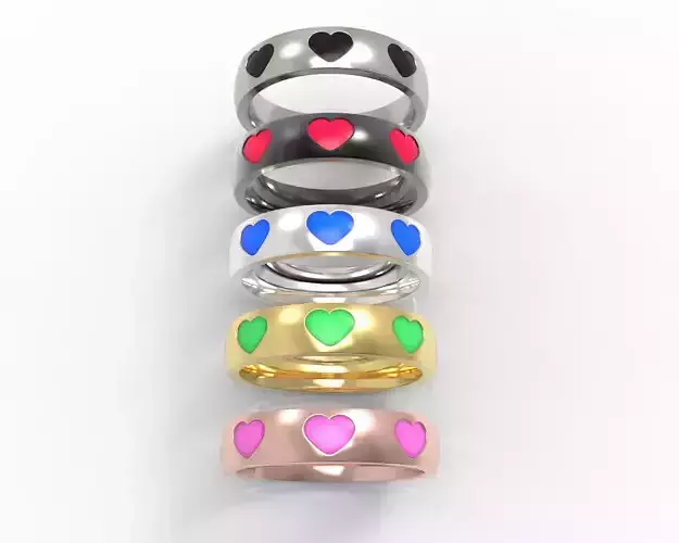 Colorful Hearts Ring   Width 5mm 