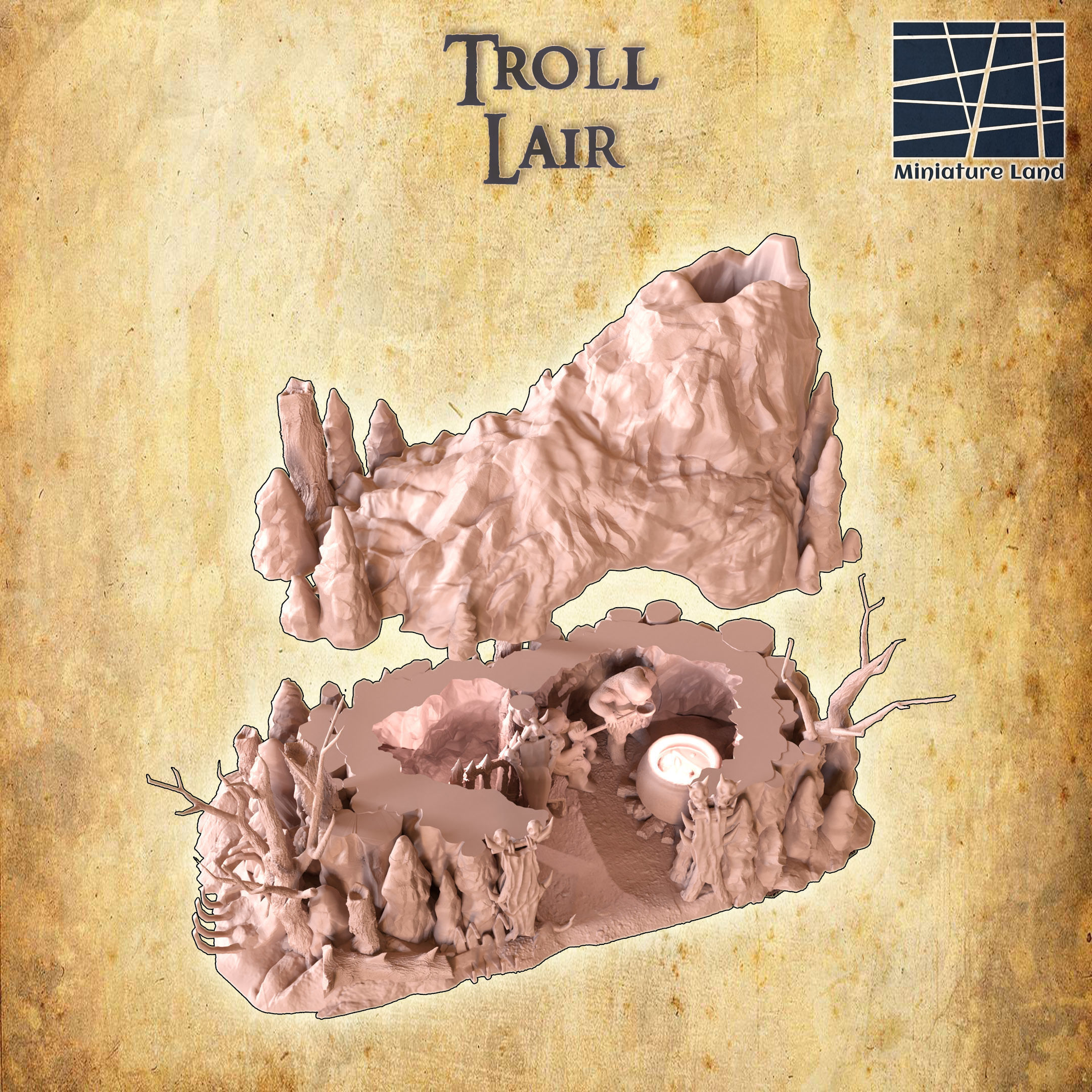 Troll Lair Tabletop Terrain 28 MM 3D print model_5