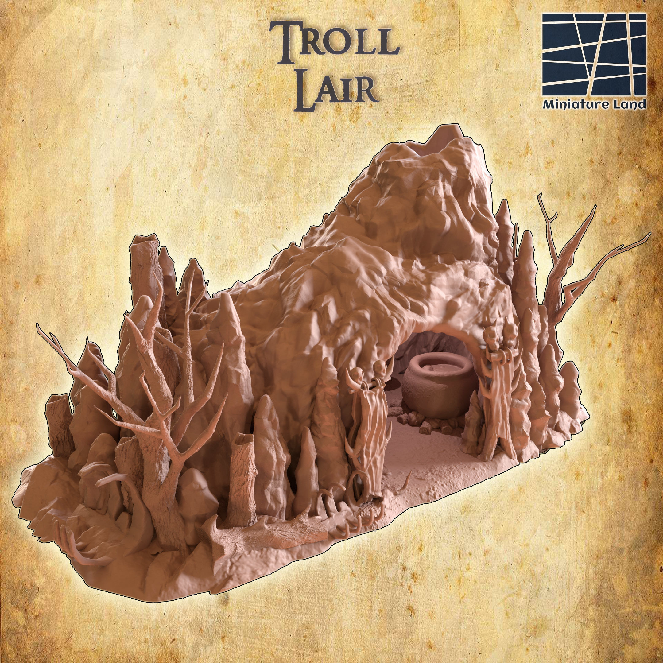 Troll Lair Tabletop Terrain 28 MM 3D print model_1