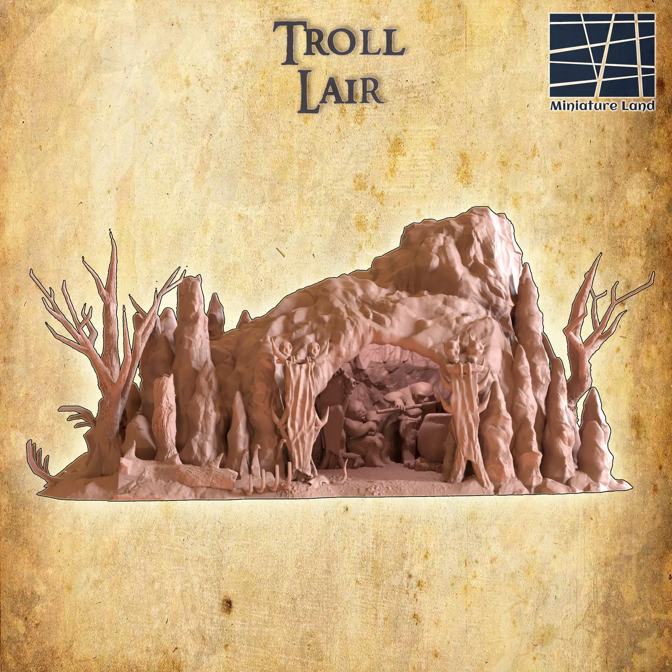 Troll Lair Tabletop Terrain 28 MM 3D print model_0
