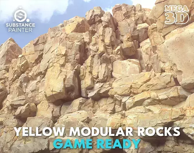 Low poly Yellow Modular Rock 230702