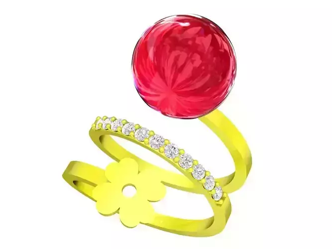 Luxury Floral Open Band Center Stone Ring 5635 3D print model