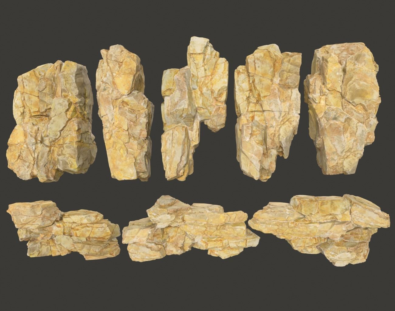 High poly Yellow Modular Rock 230702 3D model_2