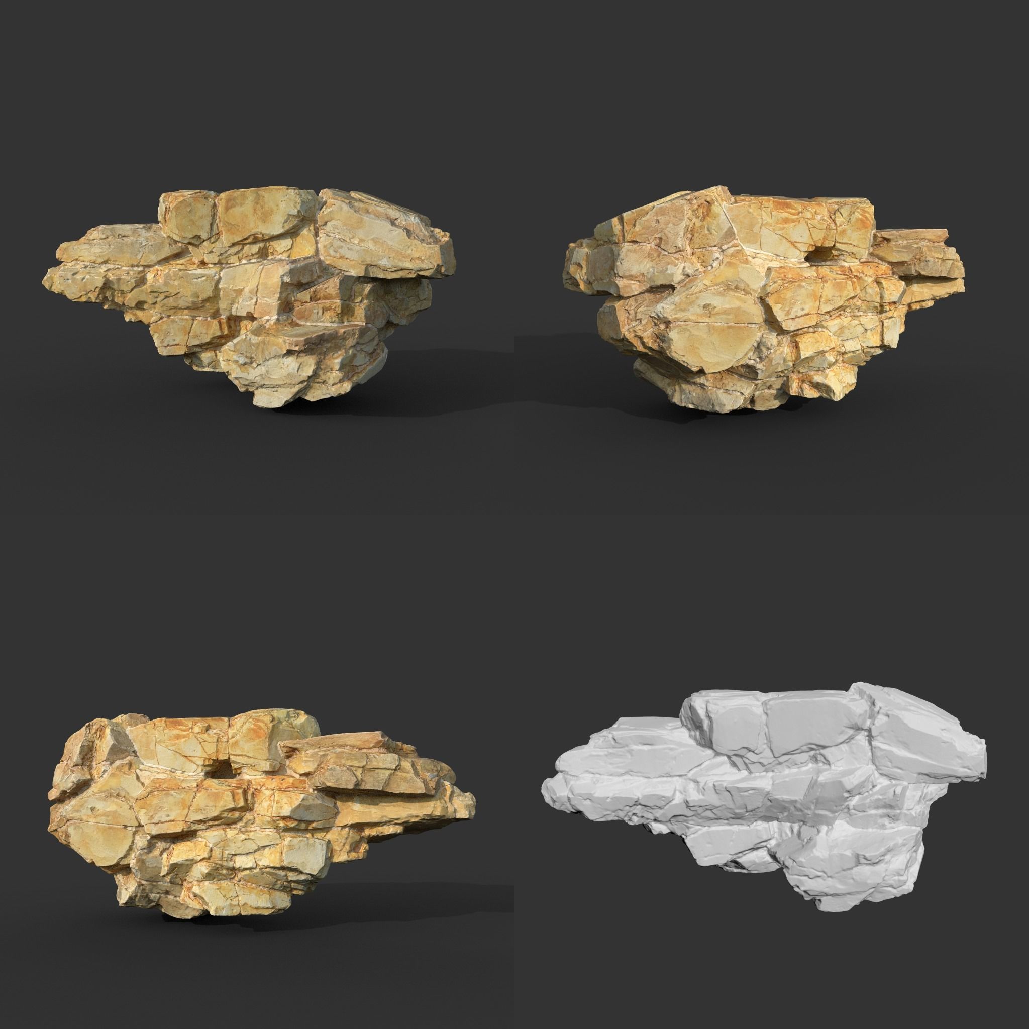 High poly Yellow Modular Rock 230702 3D model_8
