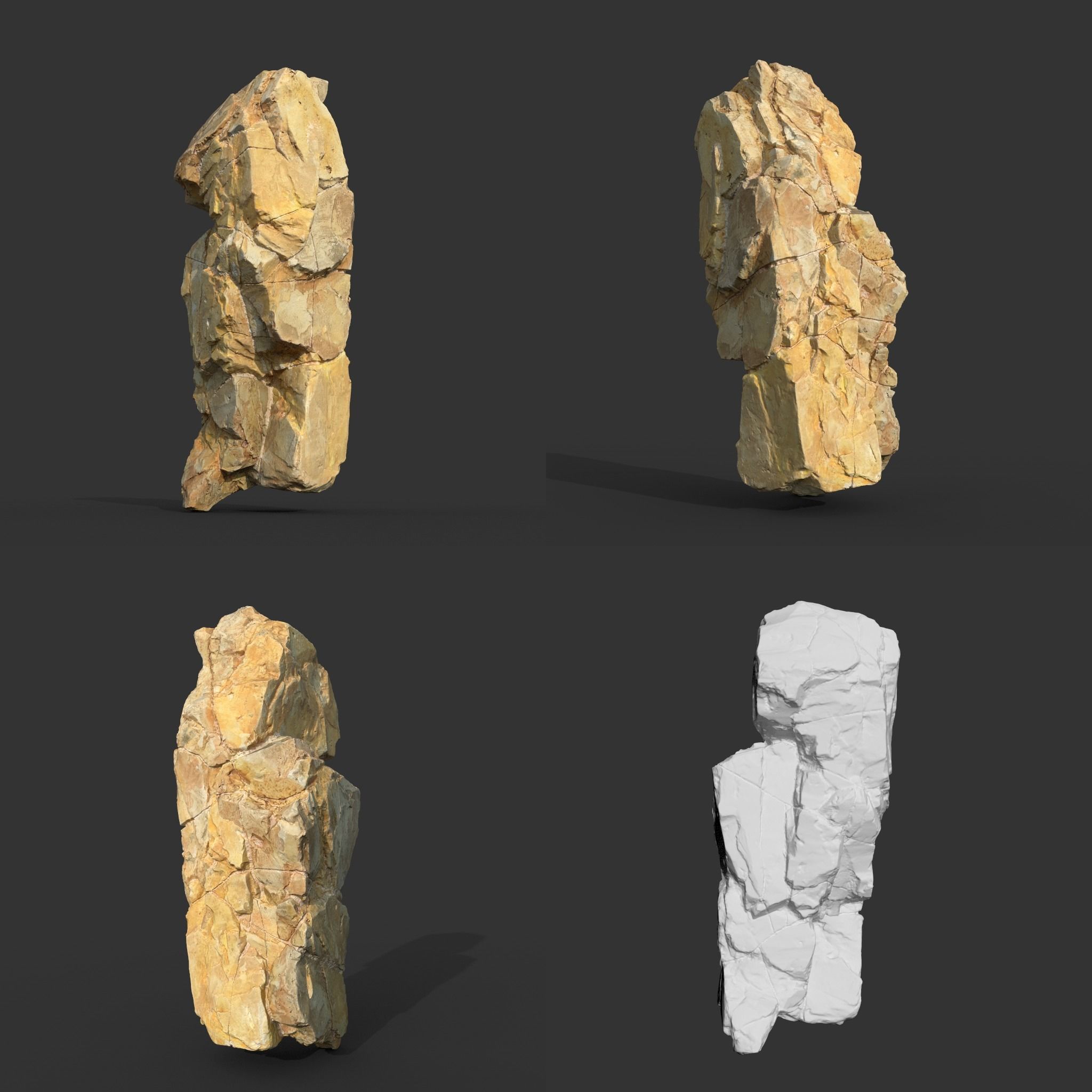 High poly Yellow Modular Rock 230702 3D model_12