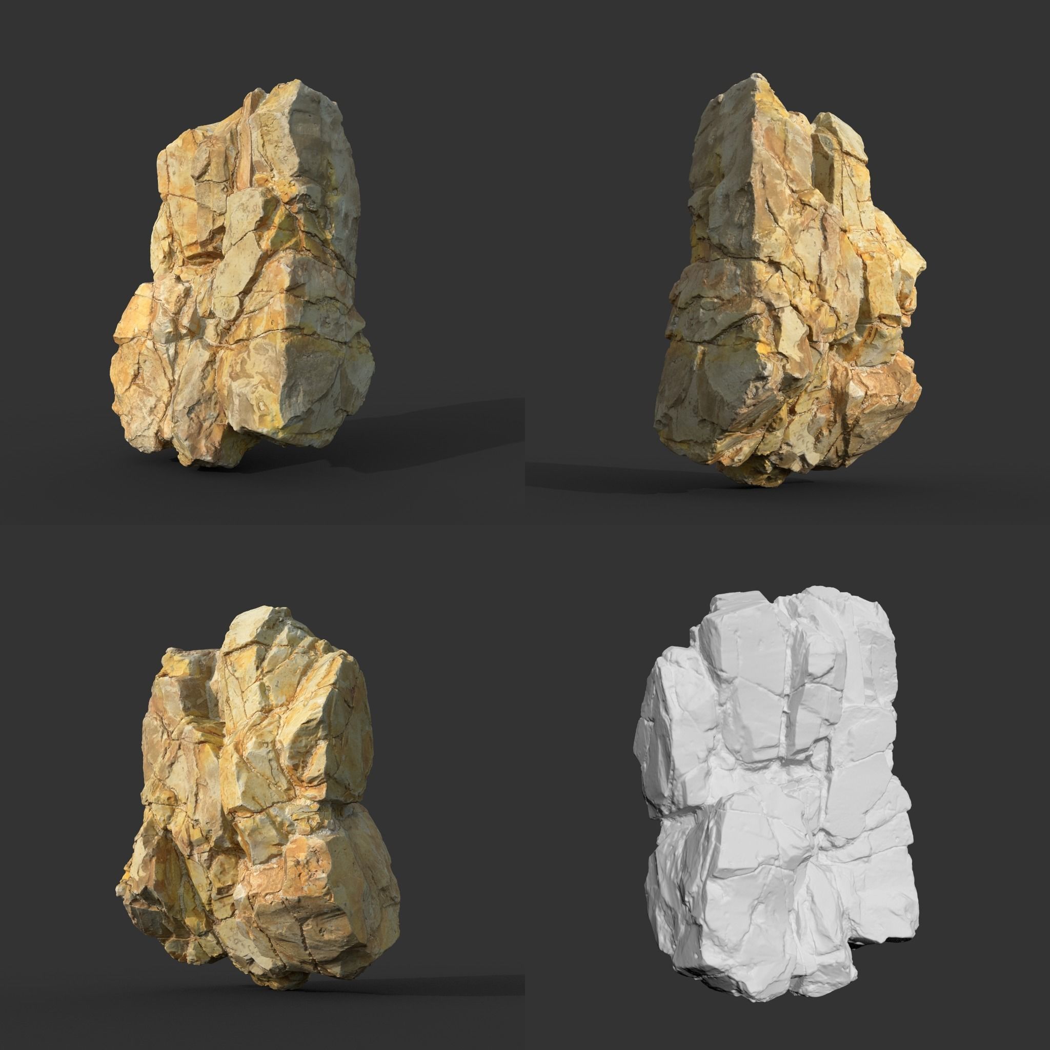High poly Yellow Modular Rock 230702 3D model_4