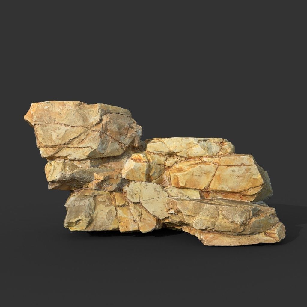 High poly Yellow Modular Rock 230702 3D model_5