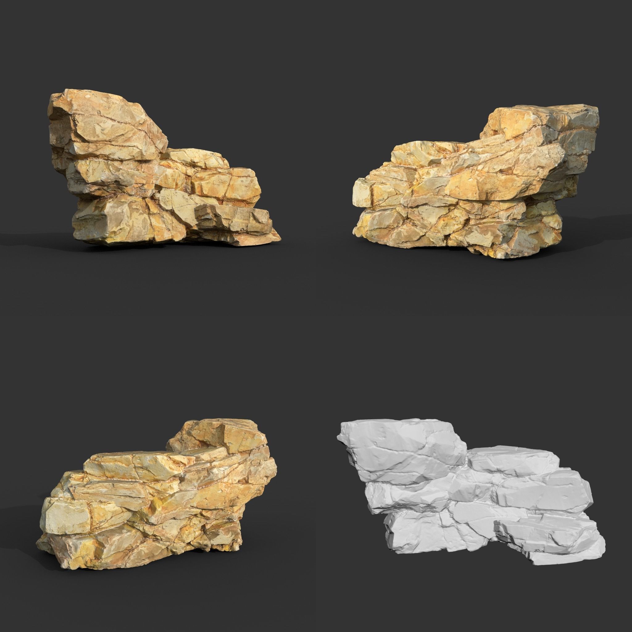High poly Yellow Modular Rock 230702 3D model_6