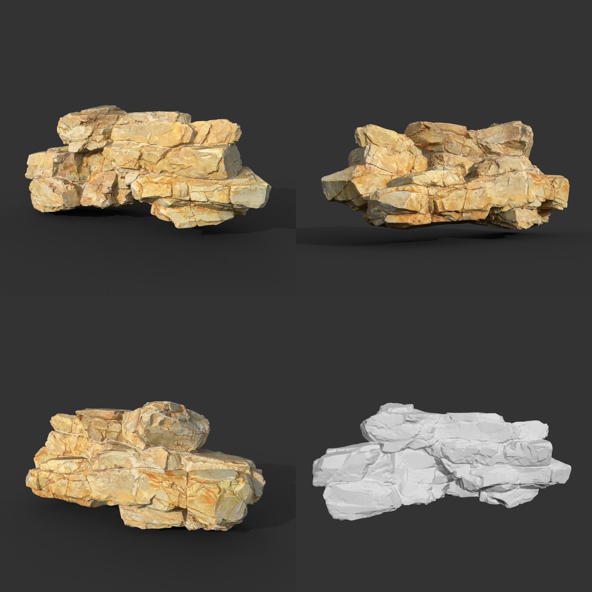 High poly Yellow Modular Rock 230702 3D model_10