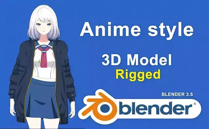 Stylized Anime Schoolgirl 3D Character - Low Poly Rigged Low-poly 3D model