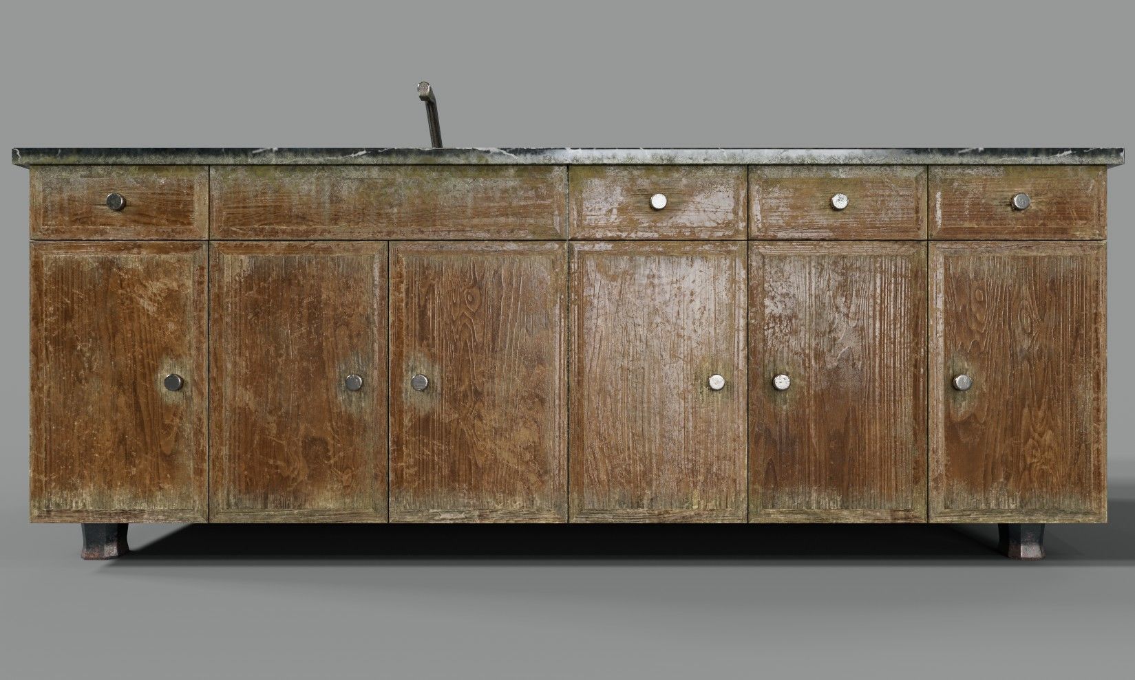 3D model Old Wooden Kitchen Cupboard LowPoly PBR Game Ready 3D Model