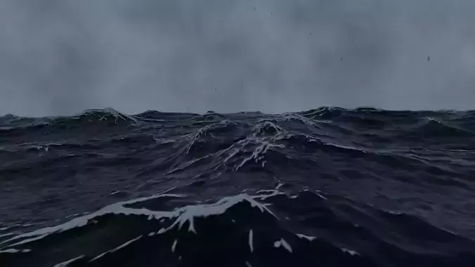 Animation of ocean waves with rain 3D model