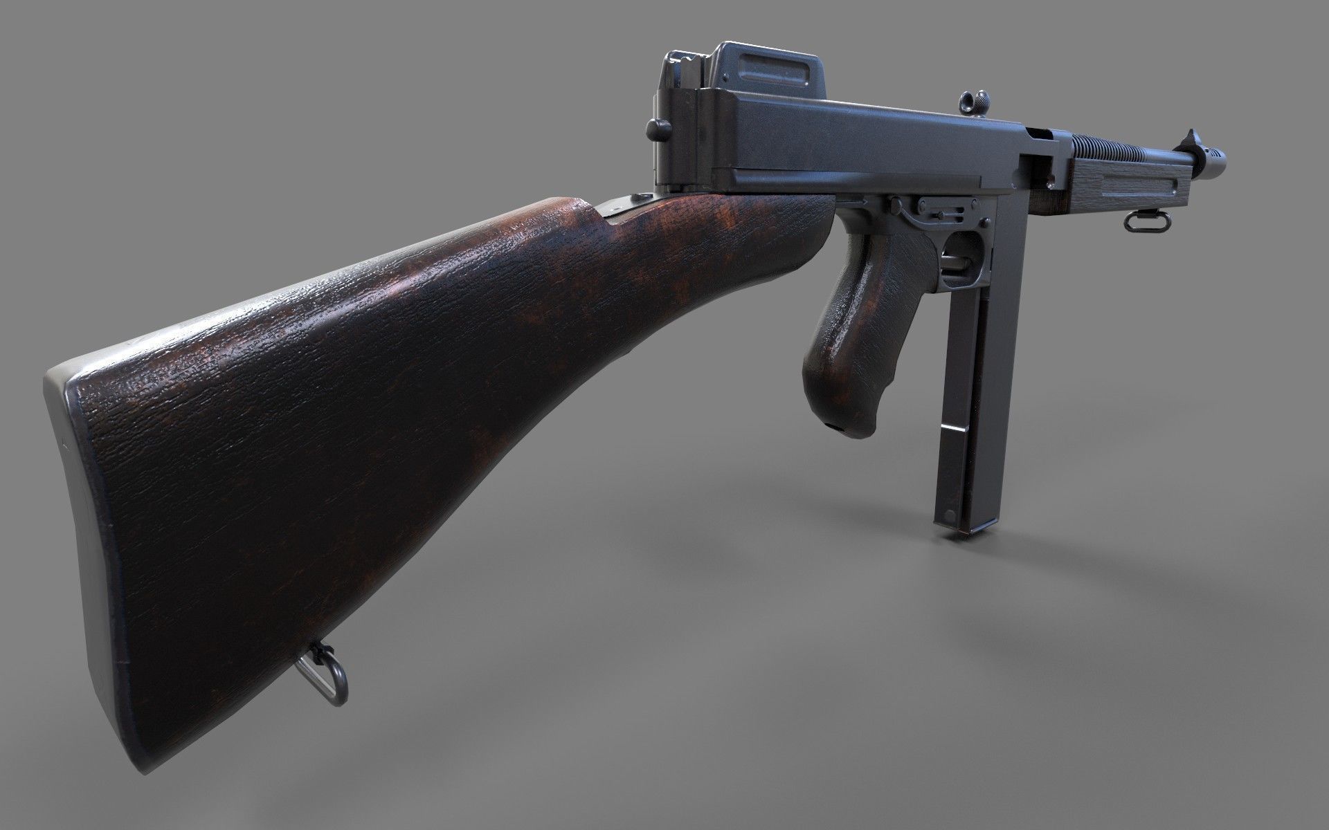 Tommy Gun  Low-poly 3D model_1