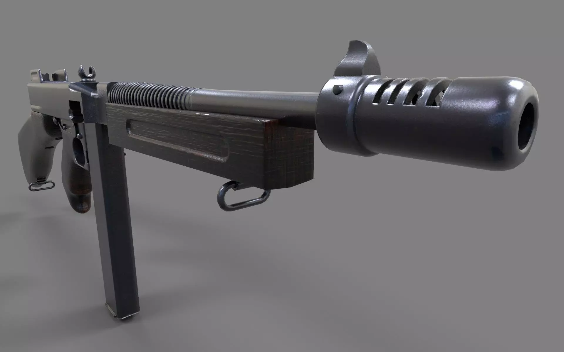 Tommy Gun  Low-poly 3D model_0