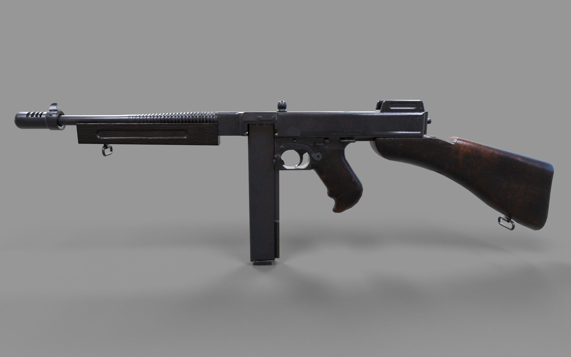 Tommy Gun  Low-poly 3D model_3