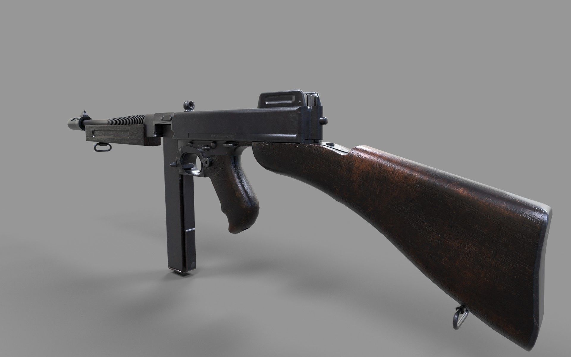 Tommy Gun  Low-poly 3D model_4
