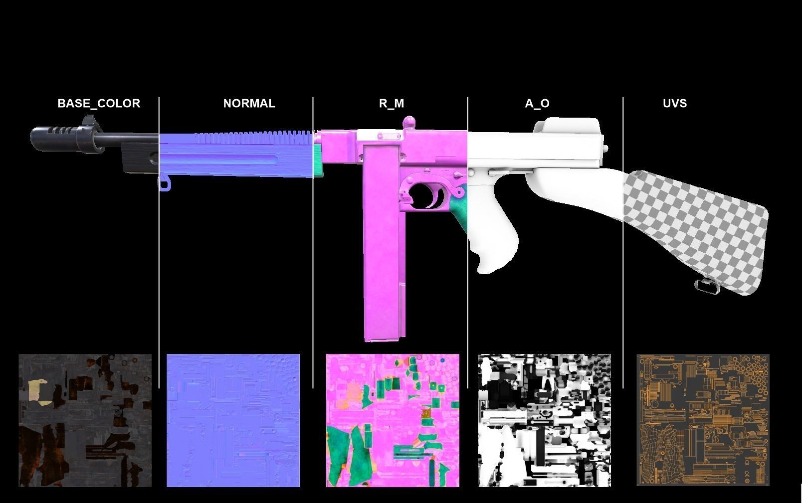 Tommy Gun  Low-poly 3D model_8