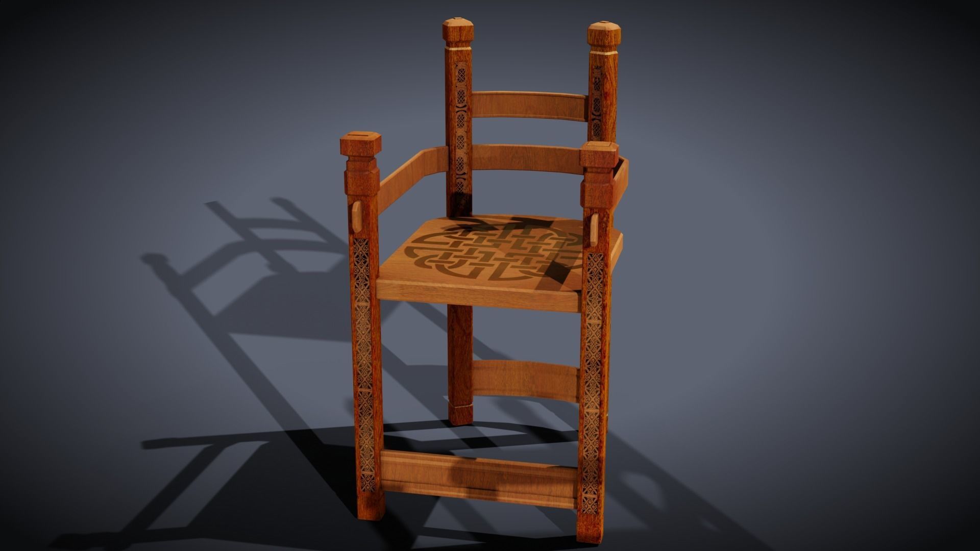 Round Viking Table with Table Cloth Candle and Chairs Low-poly 3D model_8