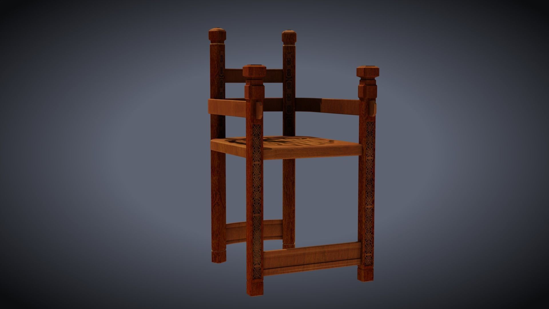 Round Viking Table with Table Cloth Candle and Chairs Low-poly 3D model_9