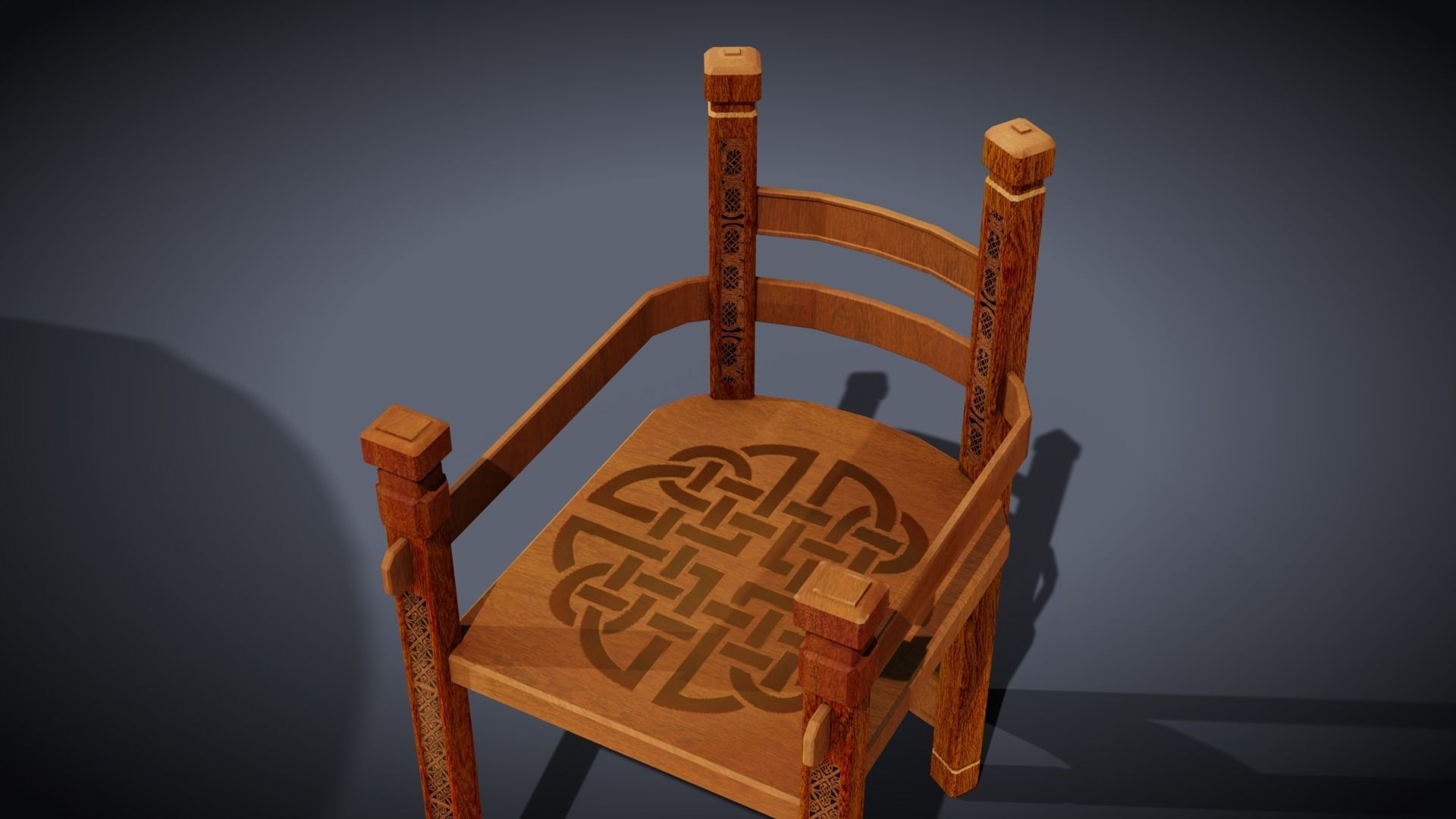 Round Viking Table with Table Cloth Candle and Chairs Low-poly 3D model_7
