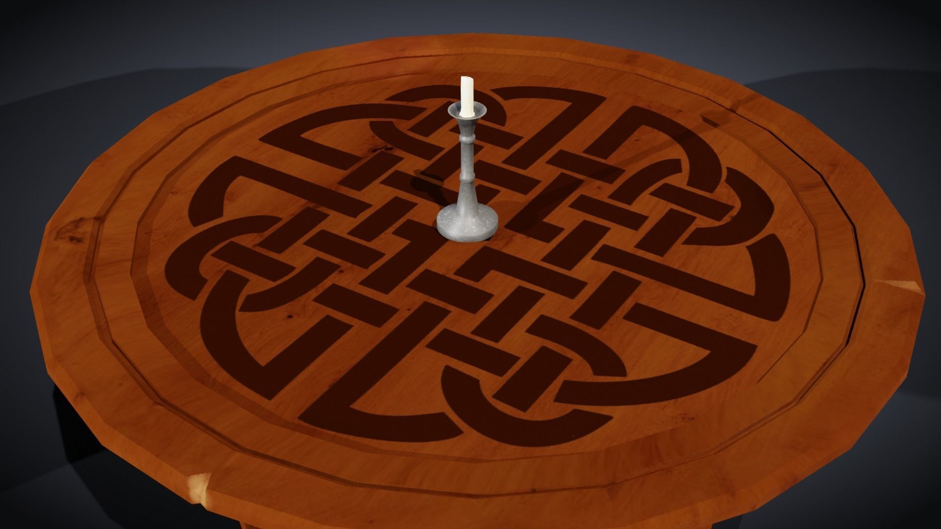 Round Viking Table with Table Cloth Candle and Chairs Low-poly 3D model_3