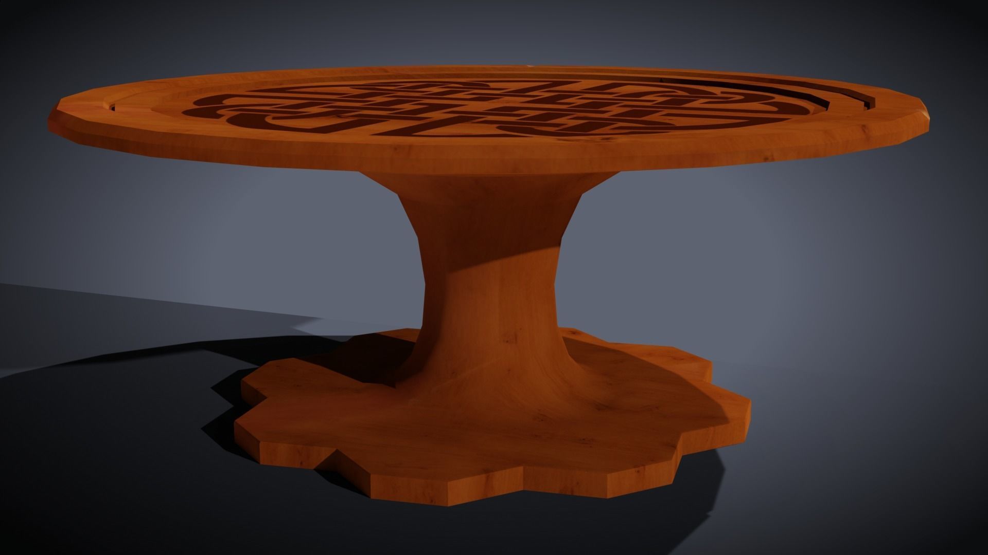 Round Viking Table with Table Cloth Candle and Chairs Low-poly 3D model_4
