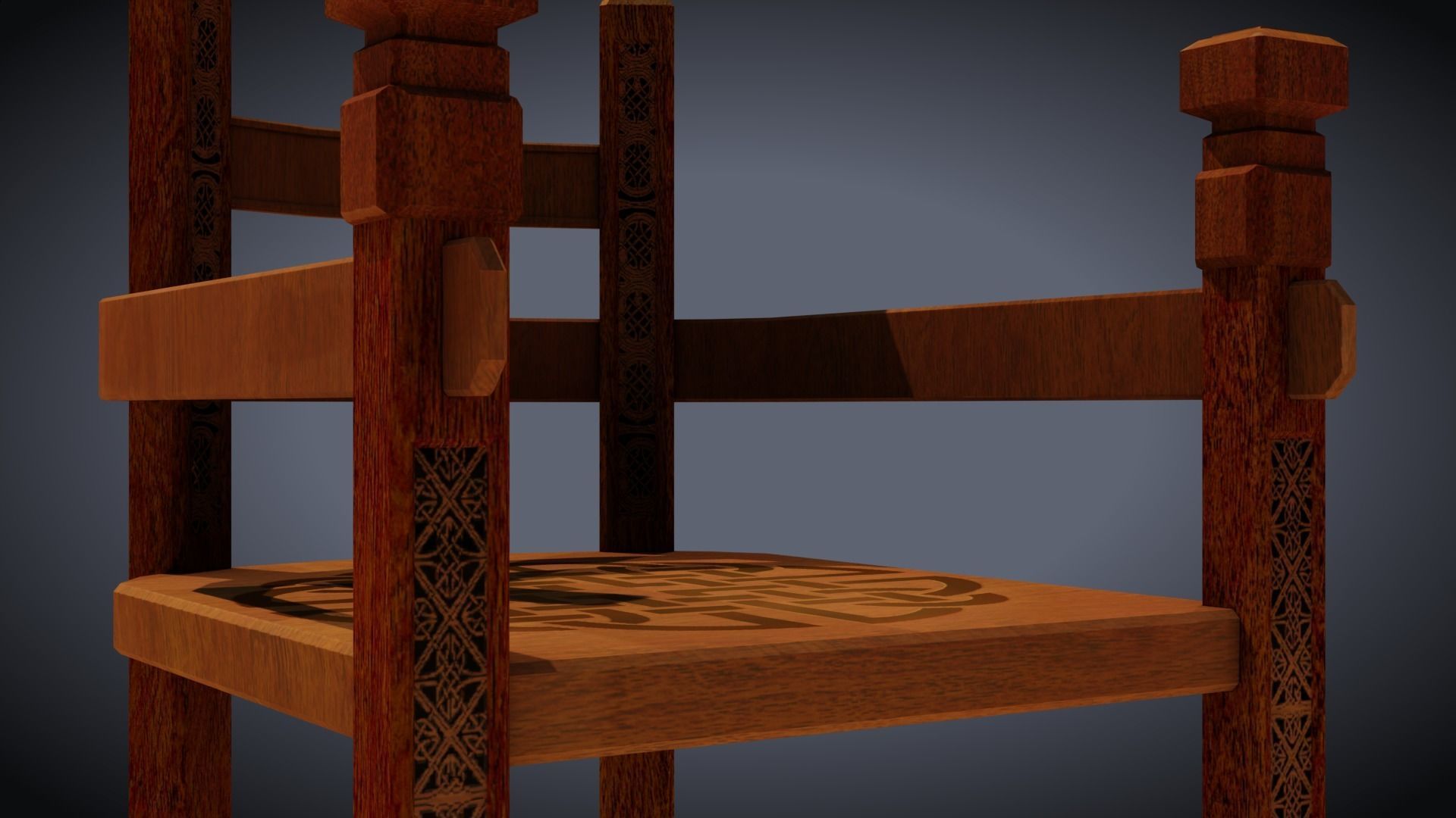 Round Viking Table with Table Cloth Candle and Chairs Low-poly 3D model_10