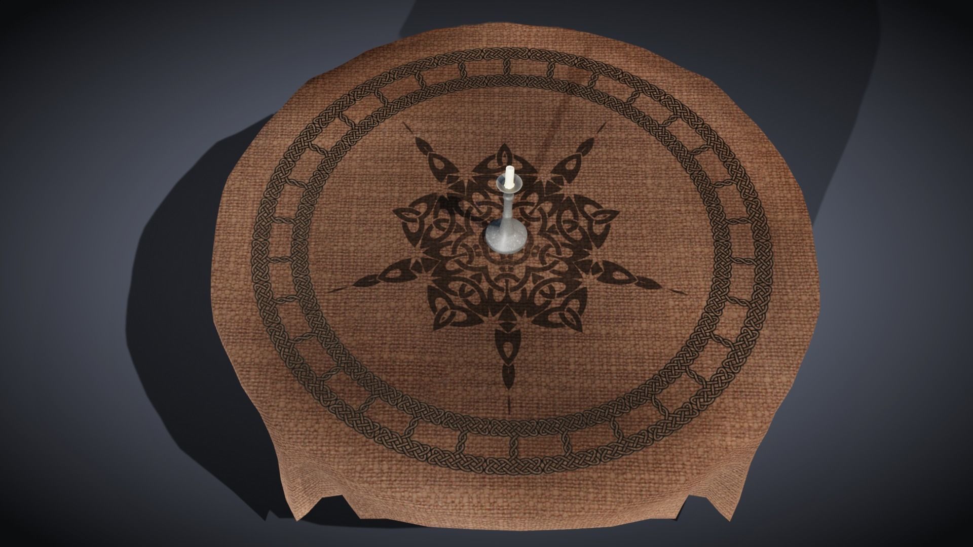 Round Viking Table with Table Cloth Candle and Chairs Low-poly 3D model_2
