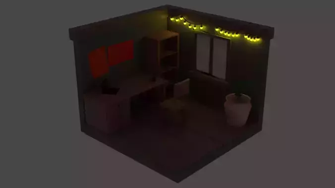 simple low poly game ready lofi room