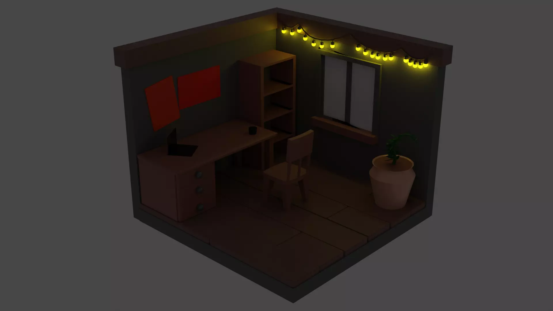 simple low poly game ready lofi room Low-poly 3D model_0