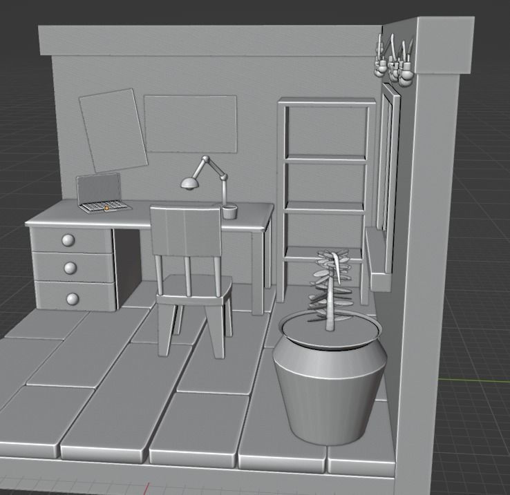 simple low poly game ready lofi room Low-poly 3D model_1