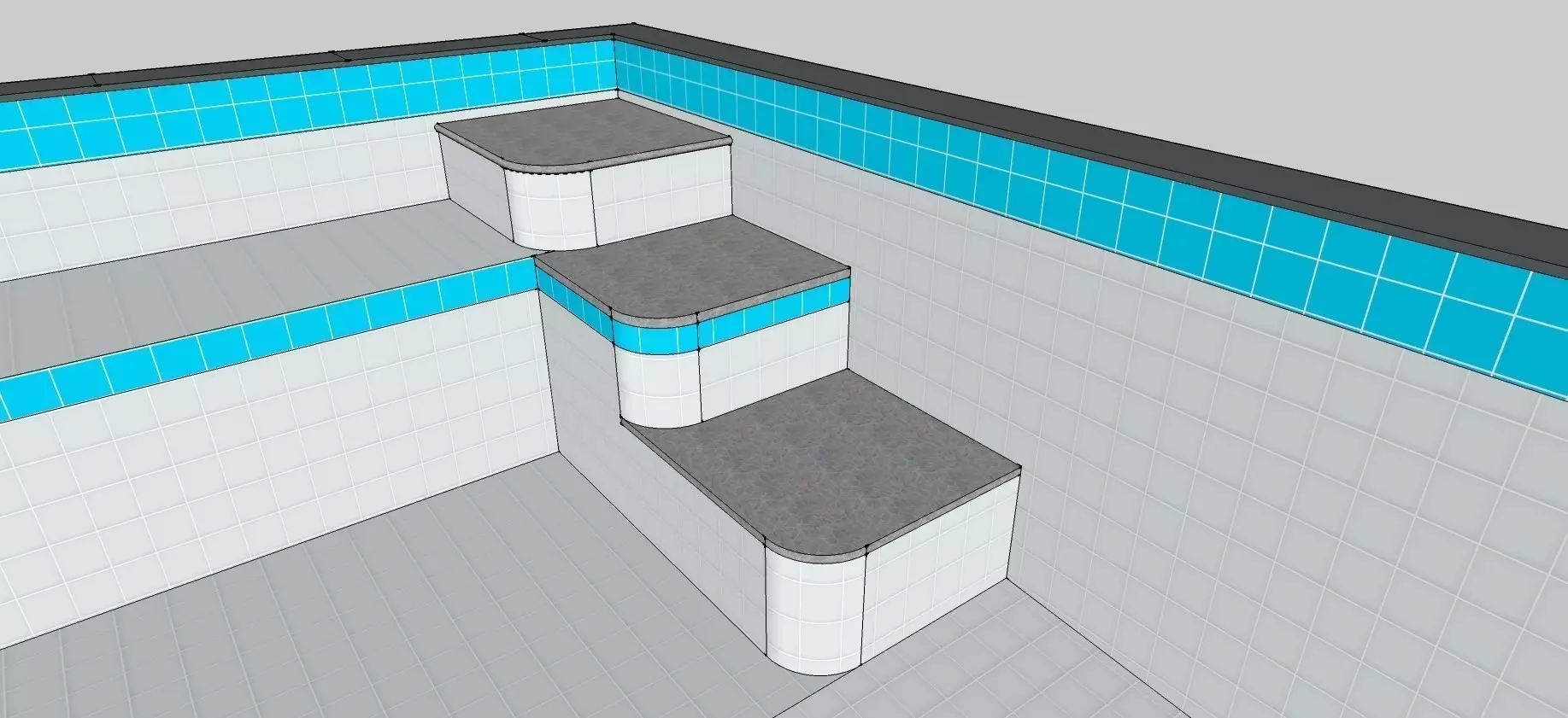 a pool swimming with stairs and tiles Free low-poly 3D model_0