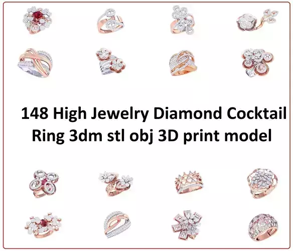 148 High Jewelry Diamond Cocktail Ring 3dm stl obj 3D Model Collection