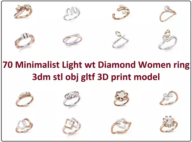 70 Minimalist Light wt Diamond Women ring 3dm stl obj  3D Model Collection