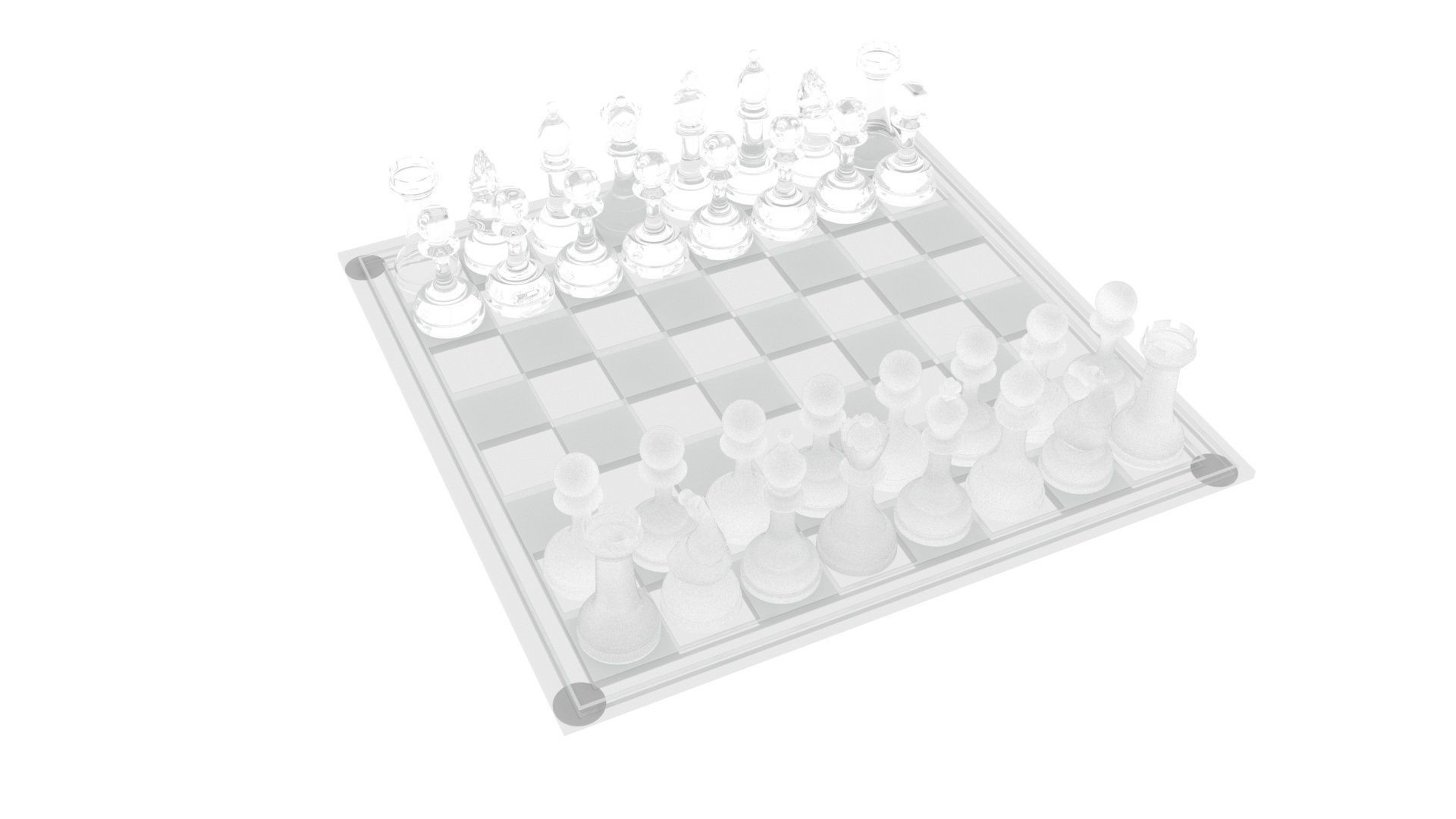 Glass Chess Figures On Glass Chess Board 3D model_12