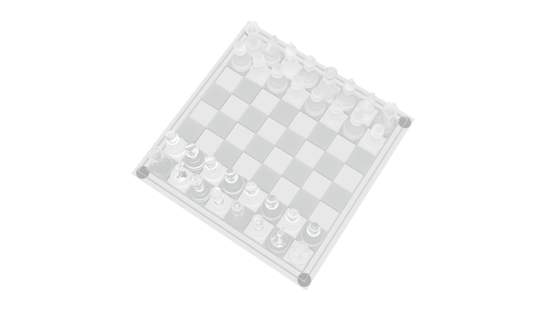 Glass Chess Figures On Glass Chess Board 3D model_11