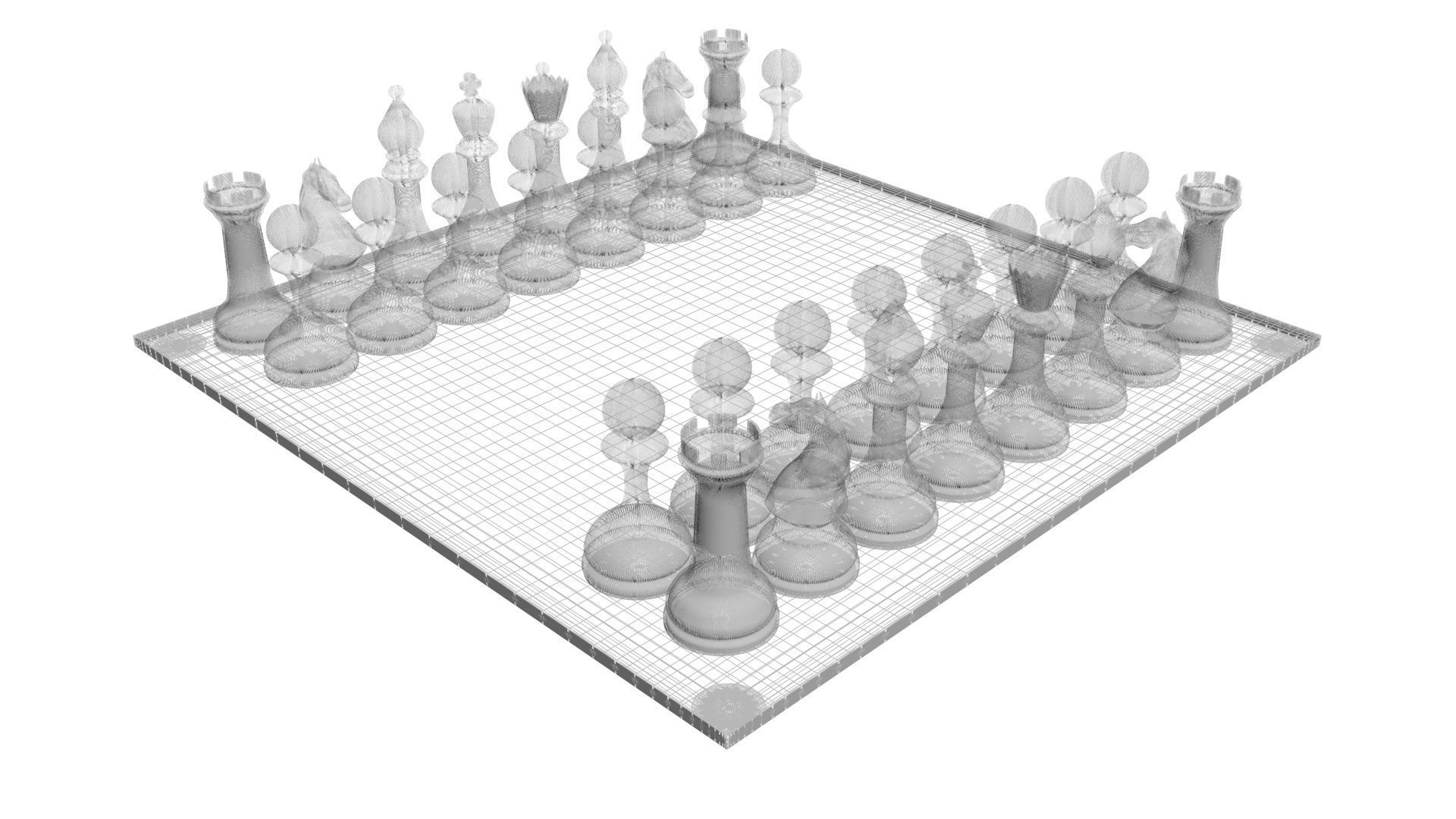 Glass Chess Figures On Glass Chess Board 3D model_16