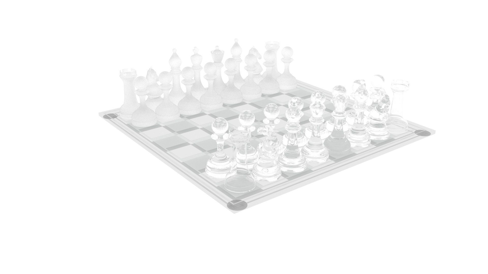 Glass Chess Figures On Glass Chess Board 3D model_14