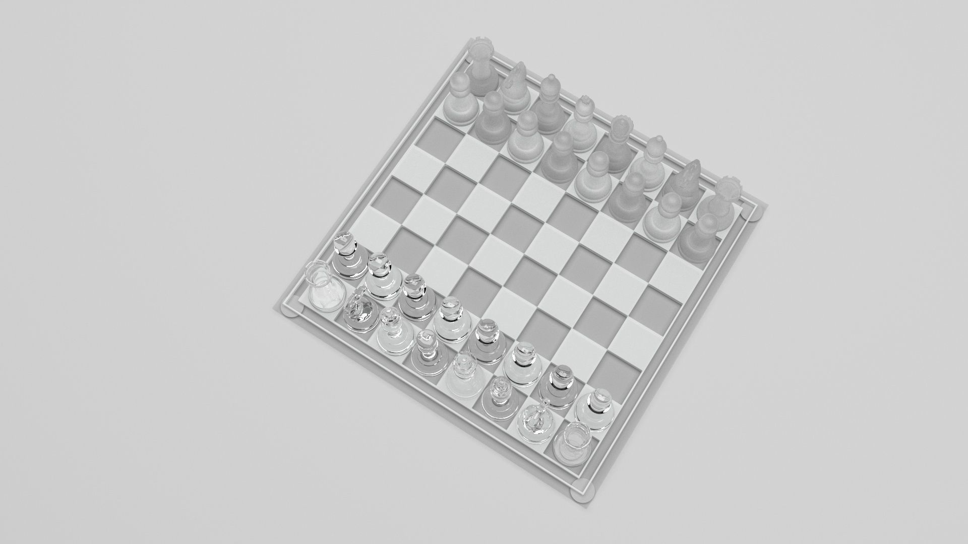 Glass Chess Figures On Glass Chess Board 3D model_1