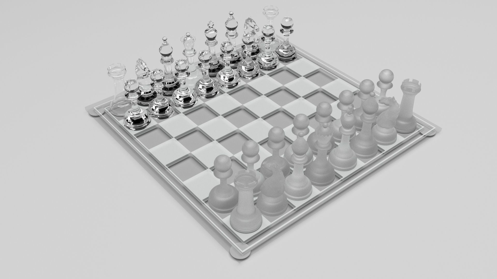 Glass Chess Figures On Glass Chess Board 3D model_2