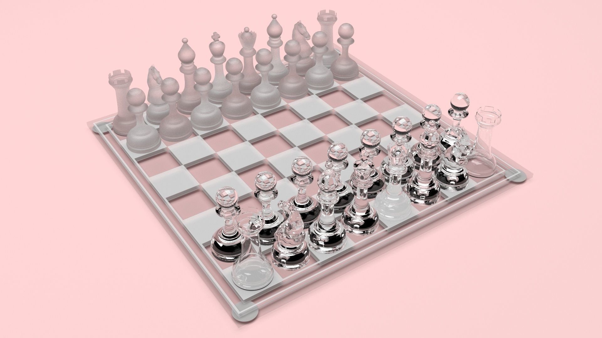 Glass Chess Figures On Glass Chess Board 3D model_8
