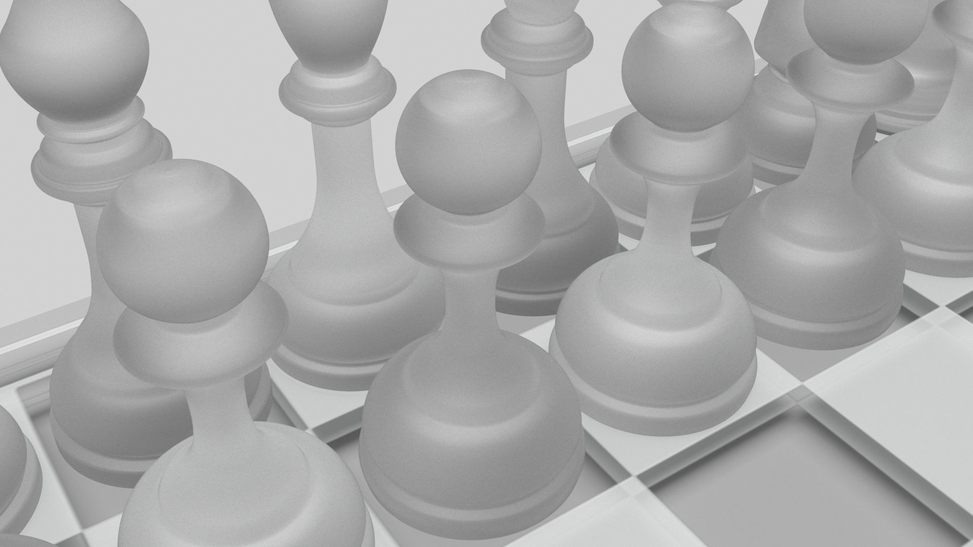 Glass Chess Figures On Glass Chess Board 3D model_5
