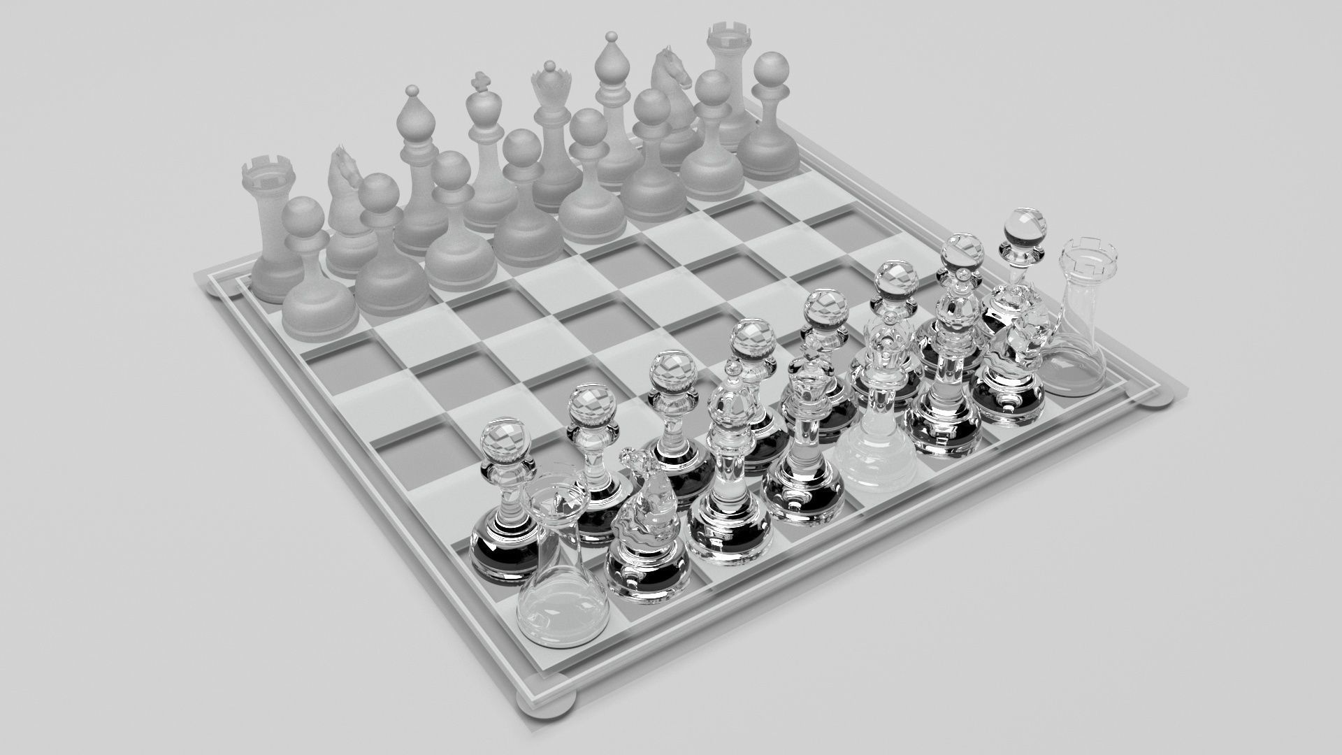 Glass Chess Figures On Glass Chess Board 3D model_7