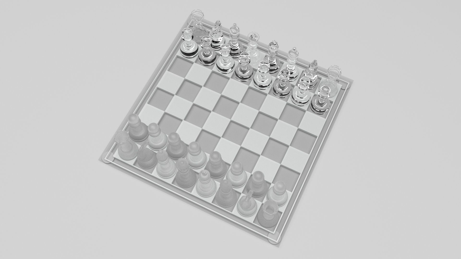 Glass Chess Figures On Glass Chess Board 3D model_3